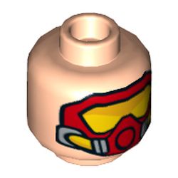 Minifig Head Robin, Dual Sided, Black Eyemask, Open Mouth / Red Scuba Mask with Orange Goggles Print [Hollow Stud]