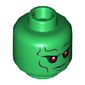 Minifig Head Martian Manhunter, Red Eyes, Dark Bluish Gray Eyebrows, Cheek Lines Stern Expression Print [Hollow Stud]