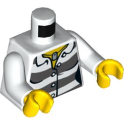 Torso Prison Shirt with Dark Bluish Gray Stripes, Buttons and ID Tag Print, White Arms, Yellow Hands