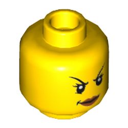 Minifig Head Ninja / Queen, Arched Thin Eyebrows, Eyelashes, Dark Pink Lips, Evil Smile Print