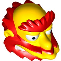Minifig Head Special, Simpsons, Groundskeeper Willie with Red Beard, Eyebrows and Hair Print