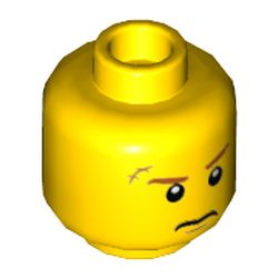 Minifig Head Max Burns, Dark Orange Eyebrows, Scar over Right Eye, Scowl Print [Hollow Stud]