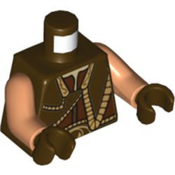 Torso Vest with Gold Trim Front and Back Print (Gungan), Nougat Arms, Dark Brown Hands