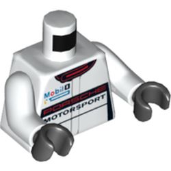Torso Racing Jacket, 'PORSCHE MOTORSPORT', 'Mobil' Logo and Red Collar Print, White Arms, Black Hands