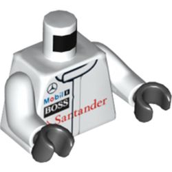 Torso Racing Jacket, Mercedes, Mobil 1, BOSS, and SANTANDER Logos Print, White Arms, Black Hands