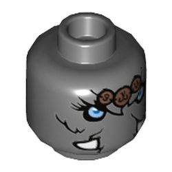 Minifig Head Maula, Dual Sided, Mammoth, Bright Light Blue Eyes, Copper Pendants, White Tusks, Neutral / Angry Pattern [Hollow Stud]