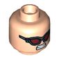 Minifig Head Hawkeye, Dual Sided, Reddish Brown Eyebrows, Stern Expression / Dark Red Goggles, Clenched Teeth Print [Hollow Stud]