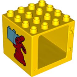 Duplo Door / Window Frame 4 x 4 x 3 - Thin Top with Bunny / Rabbit Holding Brick Print