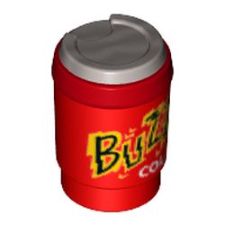 Equipment Cup with Take Out Lid and Flat Silver Lid and 'BUZZ COLA' Print