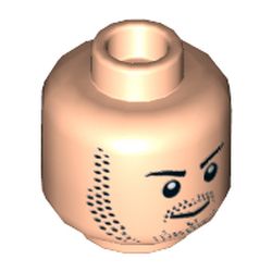 Minifig Head Quicksilver, Dual Sided, Beard Stubble, Eyebrows, Smirk / Clenched Teeth Angry Print [Hollow Stud]