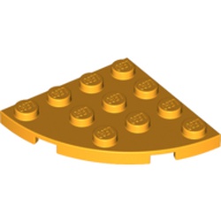 LEGO part 30565 PLATE 4X4, 1/4 CIRCLE in Flame Yellowish Orange/ Bright Light Orange