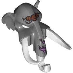 Mask Mammoth with White Tusks, Copper Pendants and Purple Sinew Patches on Proboscis Print