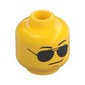 Minifig Head, Black and Silver Sunglasses, Chin Dimple, Grim Mouth Print