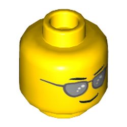 Minifig Head, Silver Sunglasses, Eyebrows and Thin Grin Print