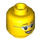 Minifig Head, Glasses with Silver Frames, Brown Eyebrows, Eyelashes, Pink Lips, Open Mouth Smile Print