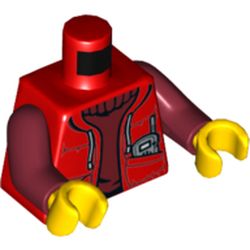 Torso Jacket, Laces, Radio In Pocket, Dark Red Sweater, Collar Print, Dark Red Arms, Yellow Hands