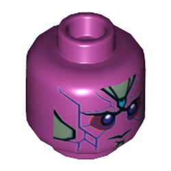 Minifig Head Vision, Dual Sided, Purple Eyes, Blue Spot on Forehead, Purple Veins Print [Hollow Stud]