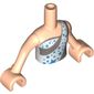 Minidoll Torso Girl with White and Silver Sleeveless One Strap Top with Medium Azure Stars and Circles Print - Light Nougat Arms with Hands