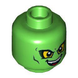 Minifig Head Green Goblin, Yellow Eyes, Evil Smile / Downturned Mouth Print