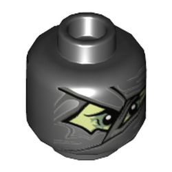 Minifig Head Chain Master Wrayth, Dark Bluish Gray Mummy Wraps, Yellowish Green Face and Shadowed Eyes Print [Hollow Stud]
