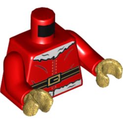Torso Santa Coat with White Fur Trim and Black Belt with Gold Buckle Print, Red Arms, Gold Hands