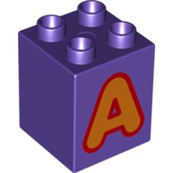 Duplo Brick 2 x 2 x 2 with Orange 'A' Print