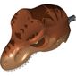 Animal Body Part, Dinosaur, Tyrannosaurus Rex Head with Pin, White Teeth, Dark Orange Top and Dark Brown Stripes Print