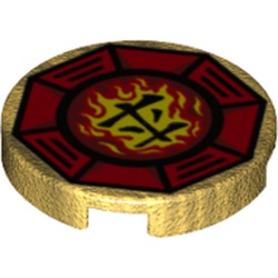 Tile Round 2 x 2 with Bottom Stud Holder with Airjitzu Fire Symbol Print