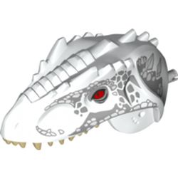 Animal Body Part, Dinosaur, Indominus Rex Head with Light Bluish Gray Pin, Tan Teeth, Red Eyes and Light Bluish Gray Scales Print