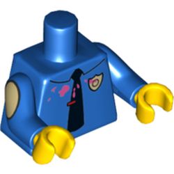 Torso Shirt with Black Tie, Pink Stain, and Police Badge Print, Blue Arms, Yellow Hands