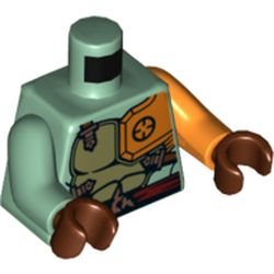 Torso, Odd Arms, Armor, Olive Green with Orange Shoulder Cover, Belt Print, Left Orange Arm, Right Sand Green Arm, Reddish Brown Hands