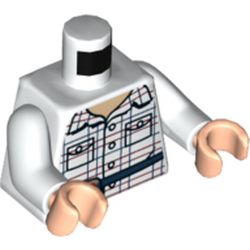 Torso Shirt, Red and Blue Box Stripes, Open Collar, Dark Blue Belt with Pouch Print, White Arms, Light Nougat Hands
