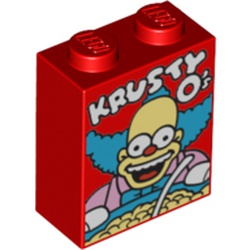 Brick 1 x 2 x 2 with Inside Stud Holder with 'KRUSTY O's' Cereal Box Print