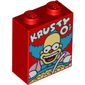 Brick 1 x 2 x 2 with Inside Stud Holder with 'KRUSTY O's' Cereal Box Print