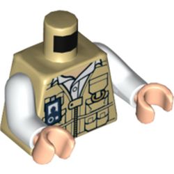 Torso Vest with Pouches, Pockets, ID Badge, and White Shirt Print, White Arms, Light Nougat Hands