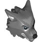 Minifig Head Special, Werewolf with Smooth Hair and Brow with Black Nose, White Teeth and Fangs and Gray Fur Print