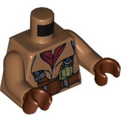 Torso Jacket with Reddish Brown Straps and Belt, and Dark Red Undershirt Print, Medium Nougat Hands, Reddish Brown Hands