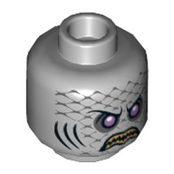 Minifig Head Sharx, Purple Eyes, Yellow Teeth, Scales and Gills Print [Hollow Stud]