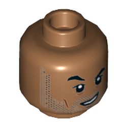 Minifig Head Simon Masrani, Eyebrows, Stubble Beard, Scared / Crooked Grin, Eyebrow Raised Print