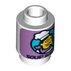 Brick Round 1 x 1 Open Stud with Chef and 'Soup for One' Print