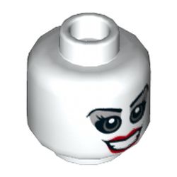 Minifig Head Harley Quinn, Light Bluish Gray Eyes and Eye Shadow, Red Lips, Open Smile / Angry Print