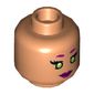 Minifig Head Starfire, Magenta Eyebrows and Lips, Lime Eyes, Smile / Scared Print