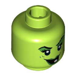 Minifig Head Wacky Witch, Green Lips, Eye Shadow, Wart and Wrinkles, Smile with One White Tooth