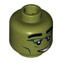 Minifig Head Monster Rocker, Eyebrows, Dark Green Eyes, Smile with Teeth