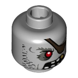 Minifig Head Zombie Pirate, Red Eye, Eyepatch, Stubble, Large Teeth