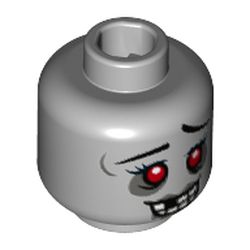 Minifig Head Zombie Cheerleader, Red Eyes, Open Mouth, 1 Tooth Missing