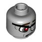 Minifig Head Zombie Businessman, Red Eye, Glasses with Broken Glass, Sad