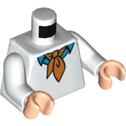 Torso Sweater, Dark Azure Shirt Collar and Orange Cravat Print, White Arms, Light Nougat Hands