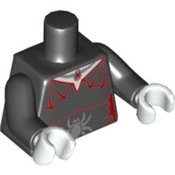 Torso Dress with Red Webbed Shoulders, and Silver Spider Print, Black Arms, White Hands