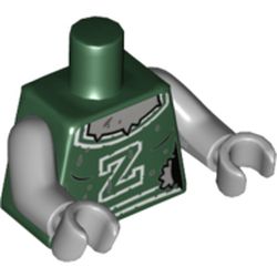 Torso Cheerleader Uniform with White 'Z' and Trim, Mud Splotches and Gray Skin Print, Light Bluish Gray Arms and Hands